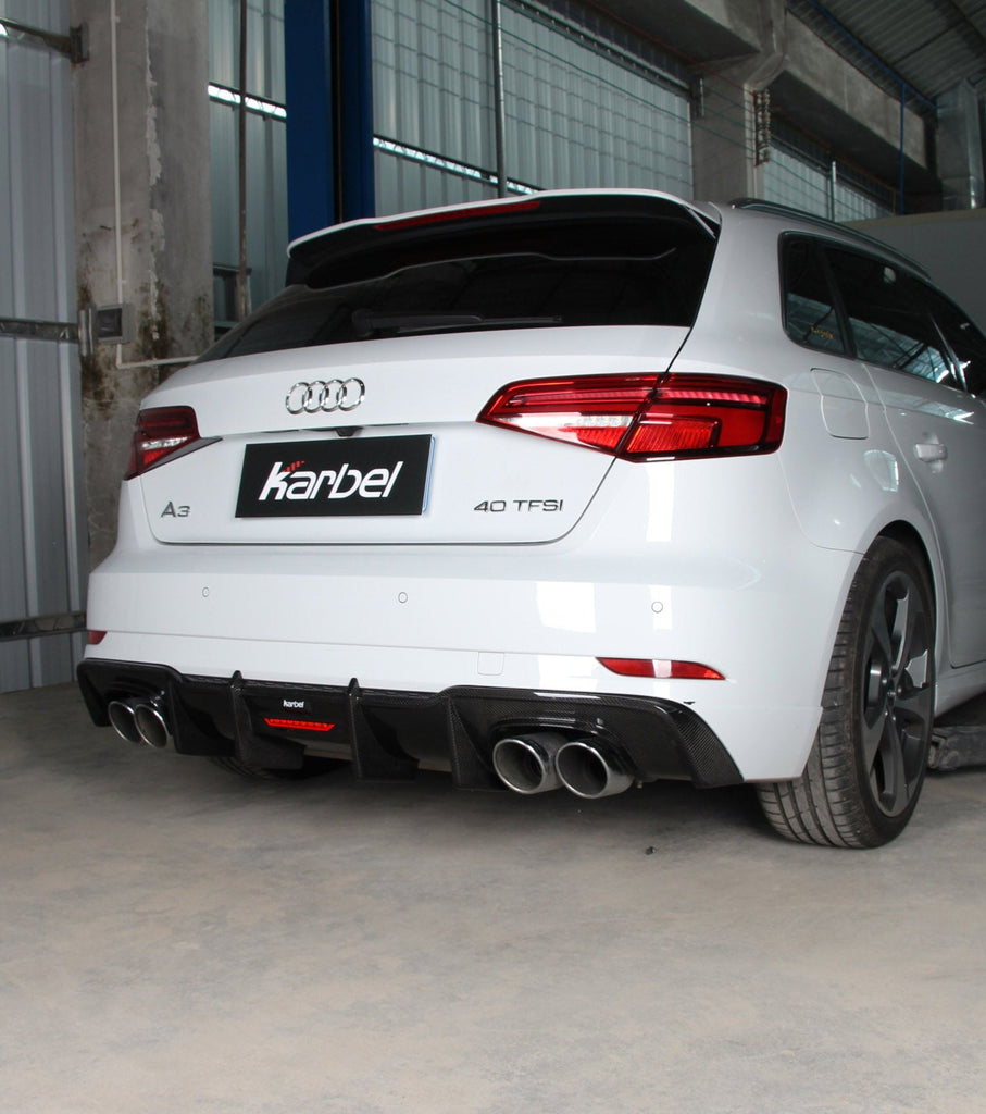 Audi S3 A3 (with S-bumper) 8V.5 2017 2018 2019 2020 With Aftermarket Parts - With LED Light Style Rear Diffuser Pre-preg Carbon Fiber from Karbel Carbon