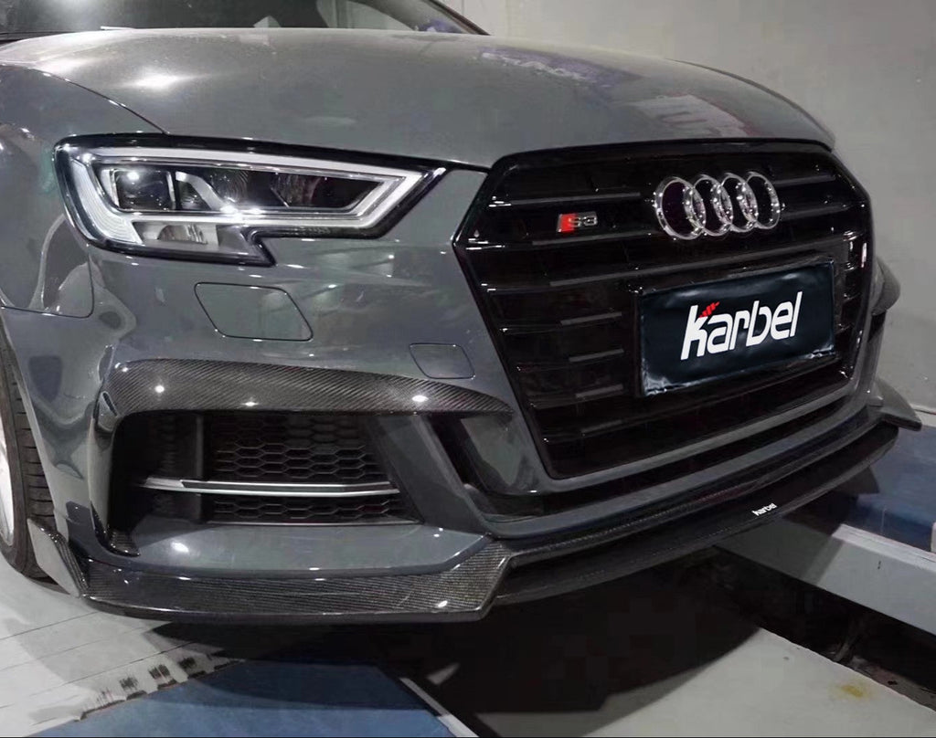 Audi S3 A3 (with S-bumper) 8V.5 2017 2018 2019 2020 with Aftermarket Parts - Front Lip Pre-preg Carbon Fiber from Karbel Carbon