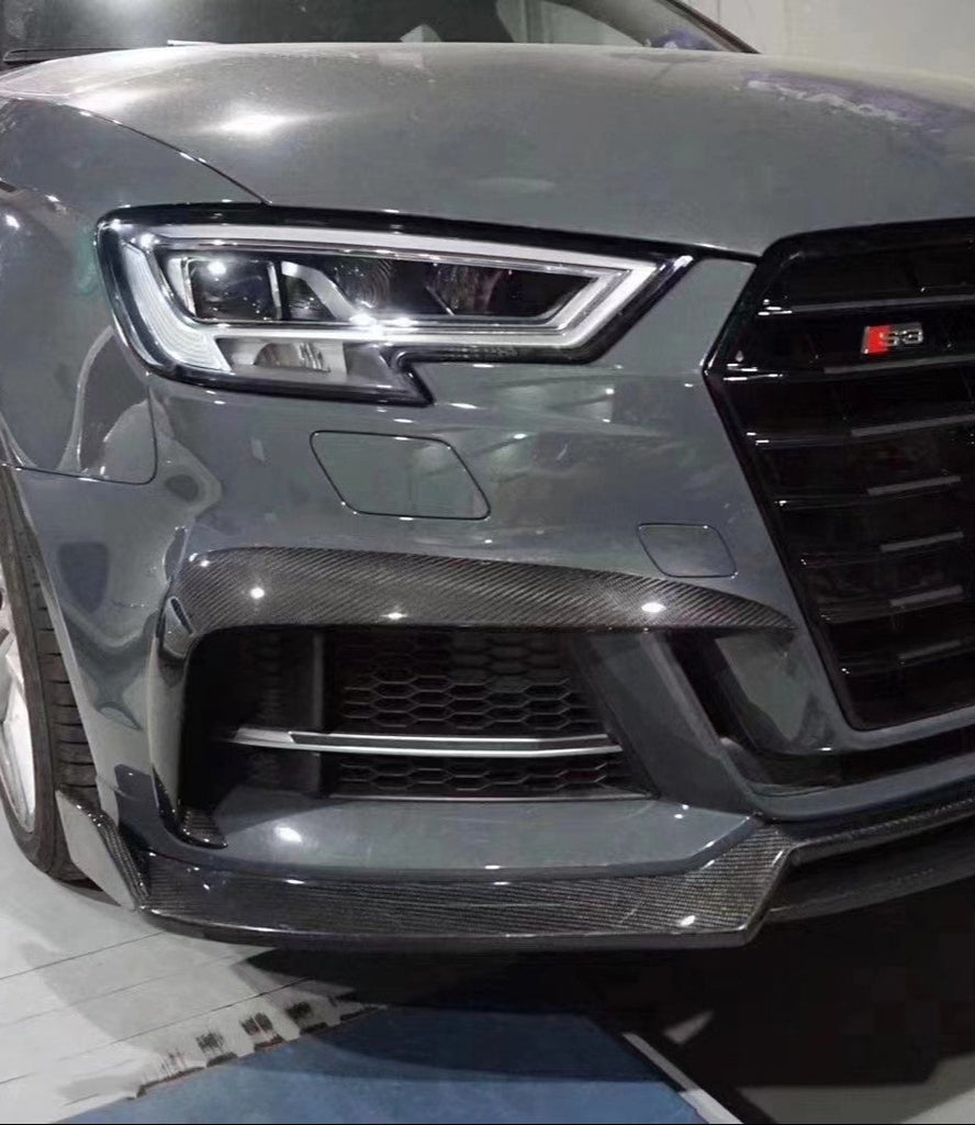Audi S3 A3 (with S-bumper) 8.5V 2017 2018 2019 2020 with Aftermarket Parts - Upper Valences Pre-preg Carbon Fiber from Karbel Carbon