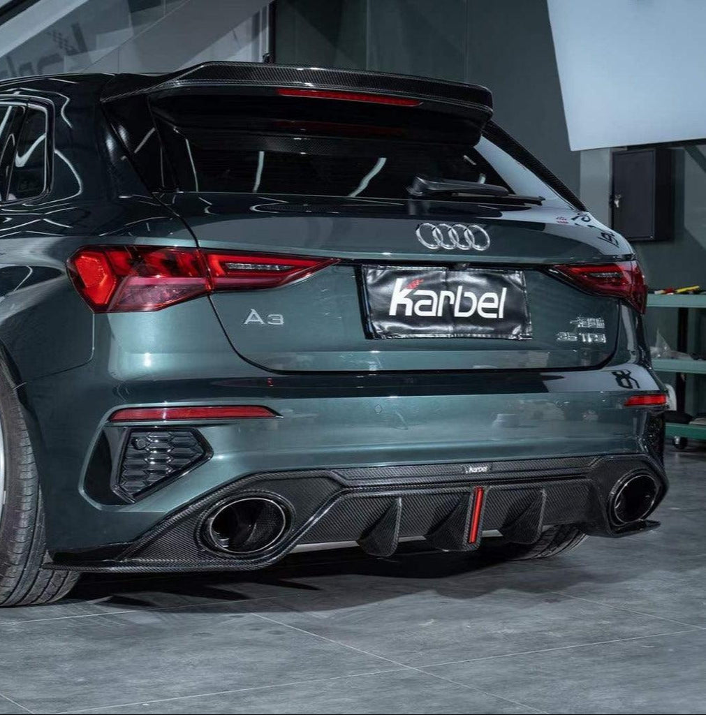 Audi S3 A3 S-line (with s-line bumper) 8Y 2021 2022 2023 2024 with Aftermarket Parts - Rear Diffuser Pre-preg Carbon Fiber from Karbel Carbon