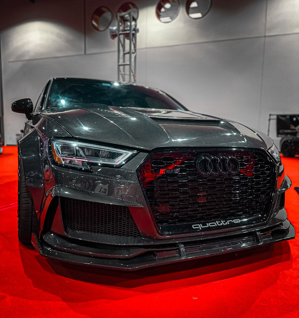 Audi S3 A3 8V.5 2017 2018 2019 2020 with Aftermarket Parts - Front Bumper Pre-preg Carbon Fiber from Karbel Carbon