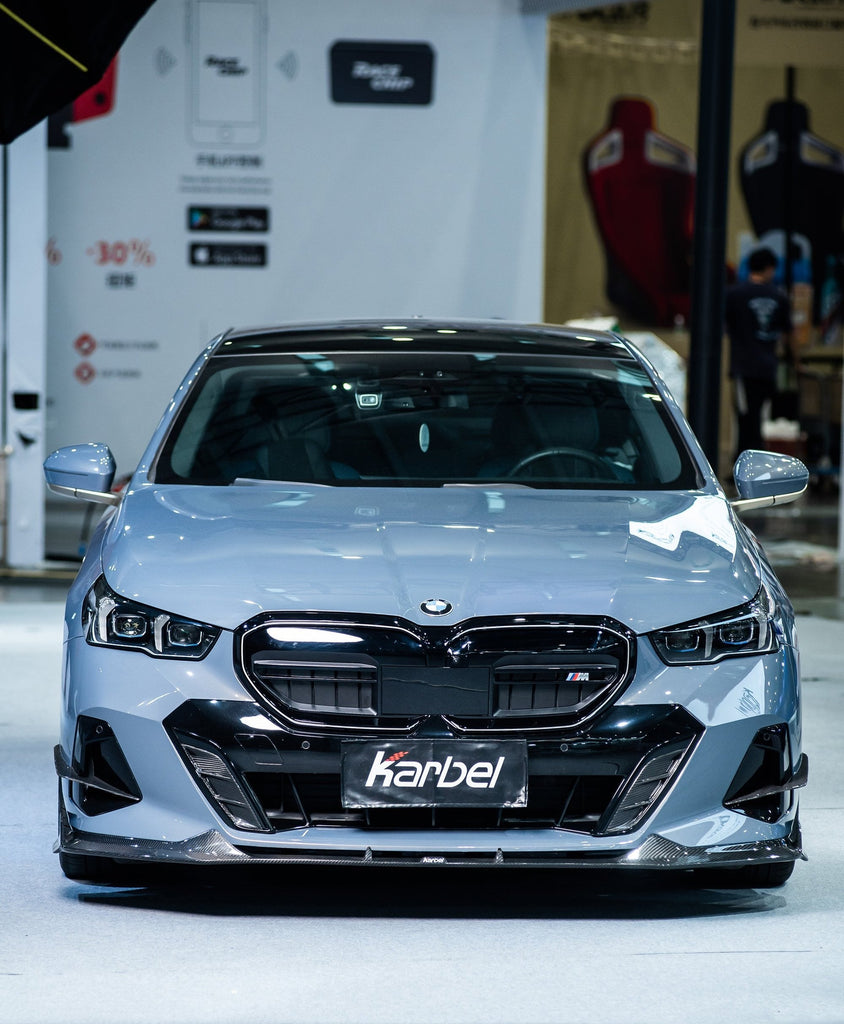 BMW i5 xDrive40 / i5 eDrive40 (with M-package bumper, does not fit base mode) / i5 M60 G60 G61 2024-ON & 5 Series 540i xDrive / 530i xDrive / 530i (with M-package bumper, does not fit base model) / 550e xDrive G60 G61 2024-ON with Aftermarket Parts - V1 Style Pre-preg Carbon Fiber Front Lip from Karbel Carbon