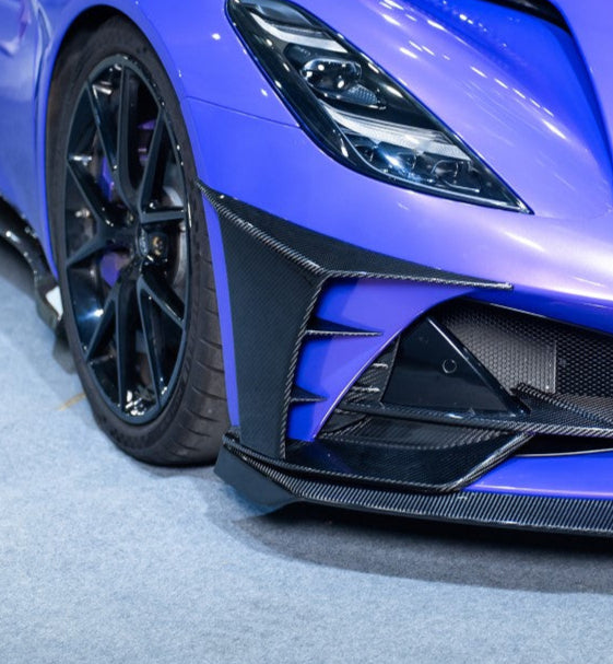 Lotus Emira 3.6 V6 2.0 Four-cylinder 2022-ON with Aftermarket Parts - Front Corner Canards Dry Pre-preg Carbon Fiber from Karbel Carbon