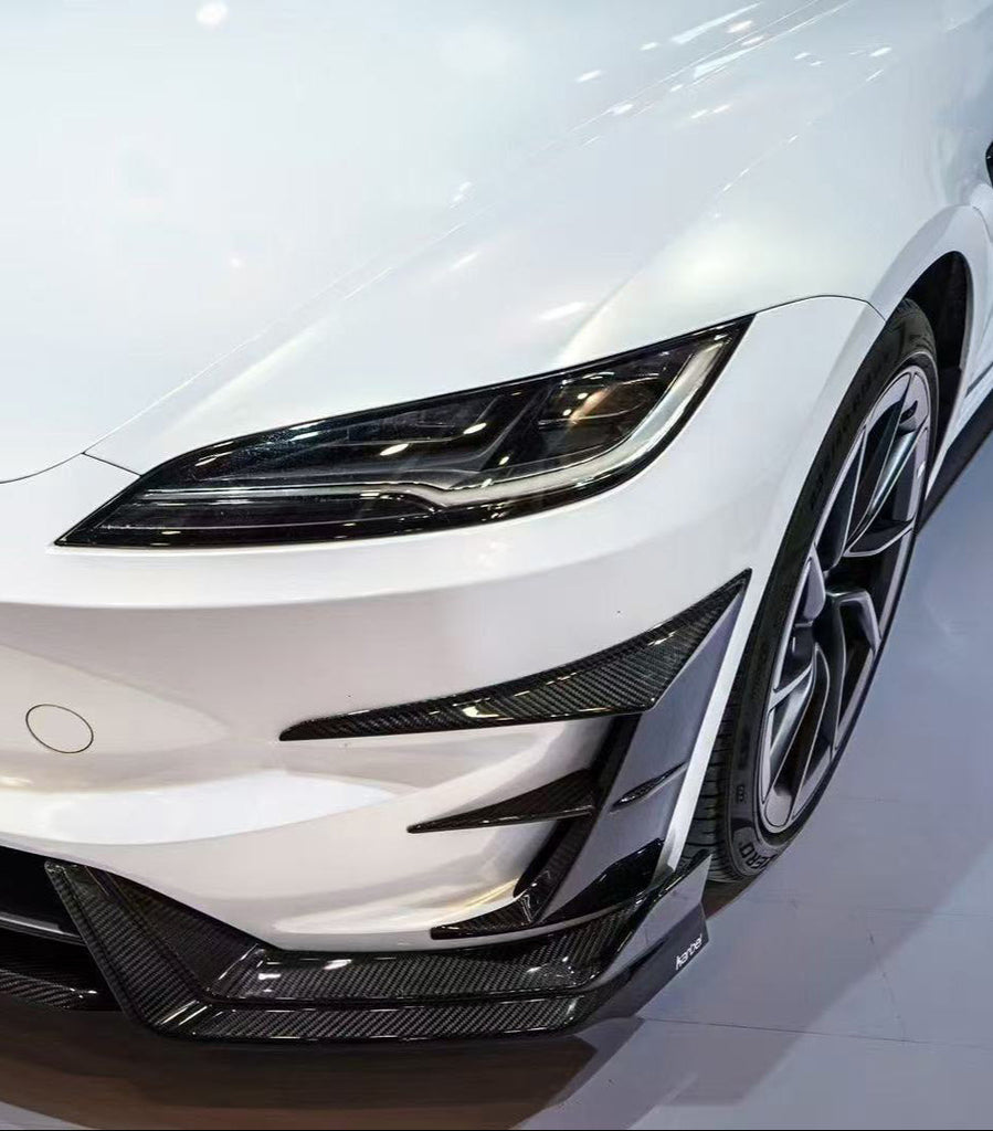 Tesla Model 3 Highland Performance 2024-ON with Aftermarket Parts - Front Canards & Upper Valences Pre-preg Carbon Fiber/FRP from Karbel Carbon