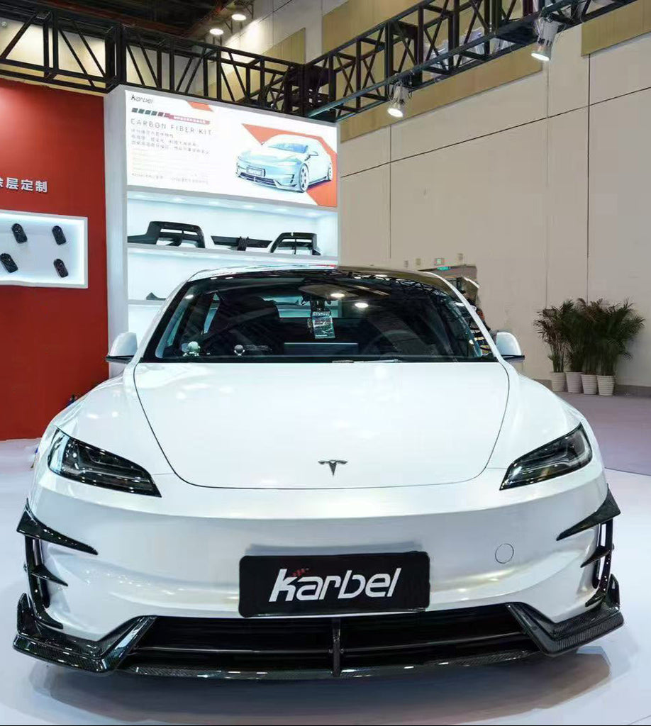 Tesla Model 3 Highland Performance 2024-ON with Aftermarket Parts - Front Lip Pre-preg Carbon Fiber/FRP from Karbel Carbon