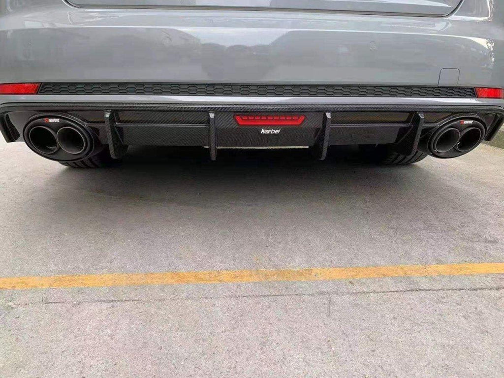 Audi S4 A4 (with S-line bumper, does not fit base model) B9 2017 2018 2019 with Aftermarket Parts - V3 RS4 Style Rear Diffuser Pre-preg Carbon Fiber from Karbel Carbon