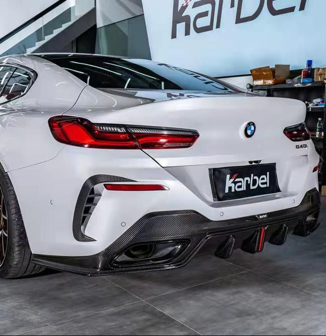 BMW 8 Series M850 840 (With M-Package Bumper) G16 2018 2019 2020 2021 2022 2023 2024 with Aftermarket Parts - Rear Diffuser Pre-preg Carbon Fiber from Karbel Carbon