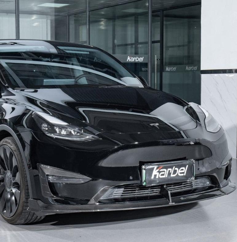 Tesla Model Y 2020-ON with Aftermarket Parts - Front Lip Pre-preg Carbon Fiber from Karbel Carbon