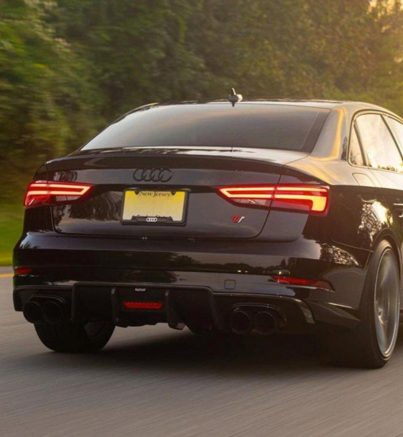 Audi S3 A3 S-line (with s-line bumper) 8V.5 2017 2018 2019 2020 With Aftermarket Parts - V2 With LED Light Style Rear Diffuser Pre-preg Carbon Fiber from Karbel Carbon