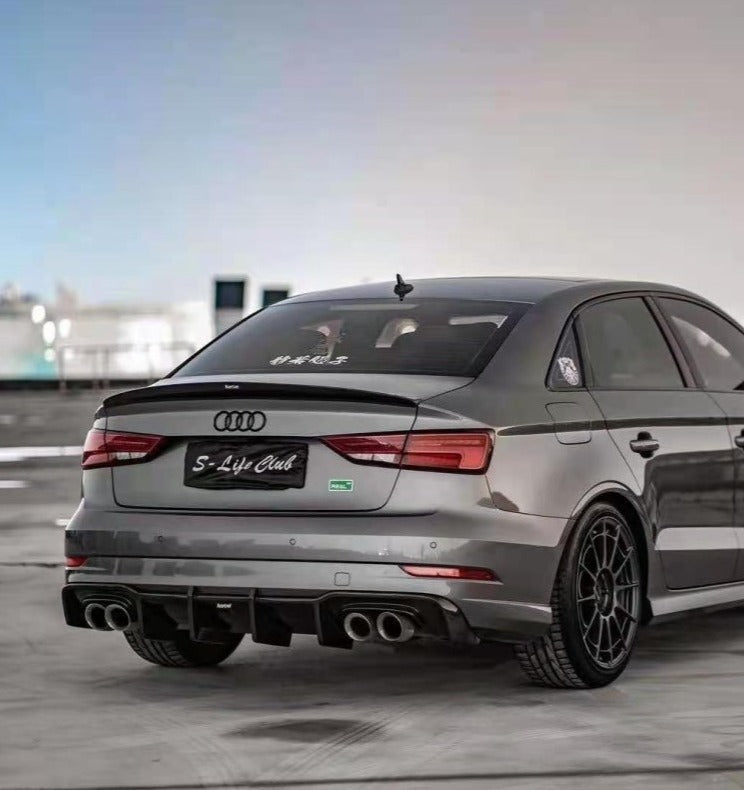 Audi S3 A3 S-line (with s-line bumper) 8V.5 2017 2018 2019 2020 With Aftermarket Parts - V1 Without LED Light Style Rear Diffuser Pre-preg Carbon Fiber from Karbel Carbon